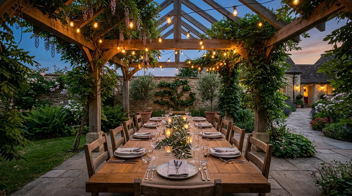 Use hardscape underfoot to finish the zone inspiration for a backyard pergola space.